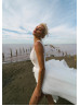 V Neck White Organza Slit Sexy Beach Wedding Dress